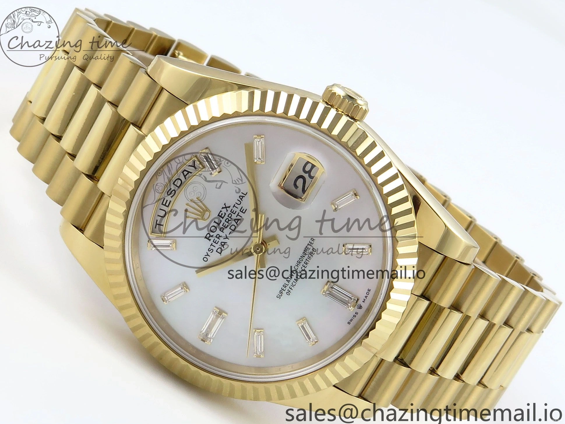 MiroTime 1219 Day Date 40 YG 228238 Noob 1:1 Best Edition White MOP Crystal Dial on President Bracelet A2836 (Gain Weight) Breathable 804